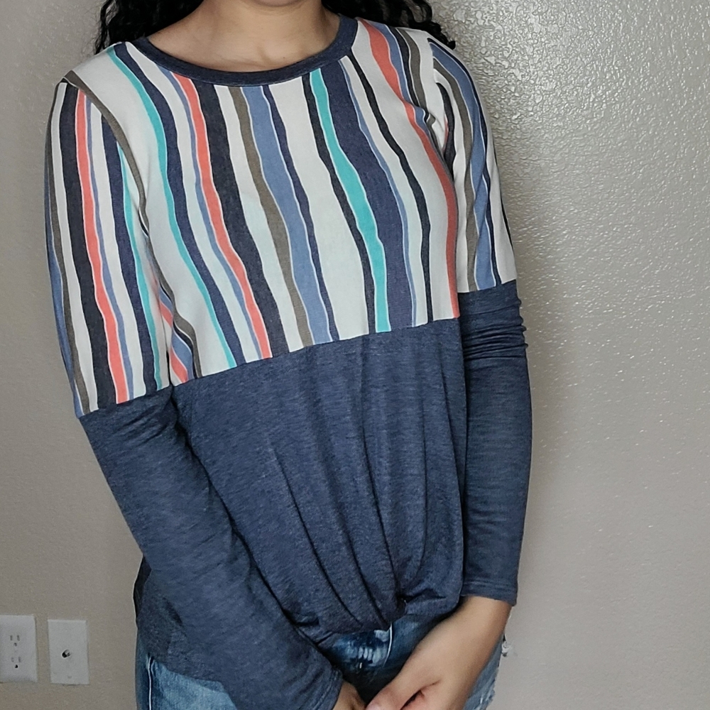 Long Sleeve, Stripes, Blue
